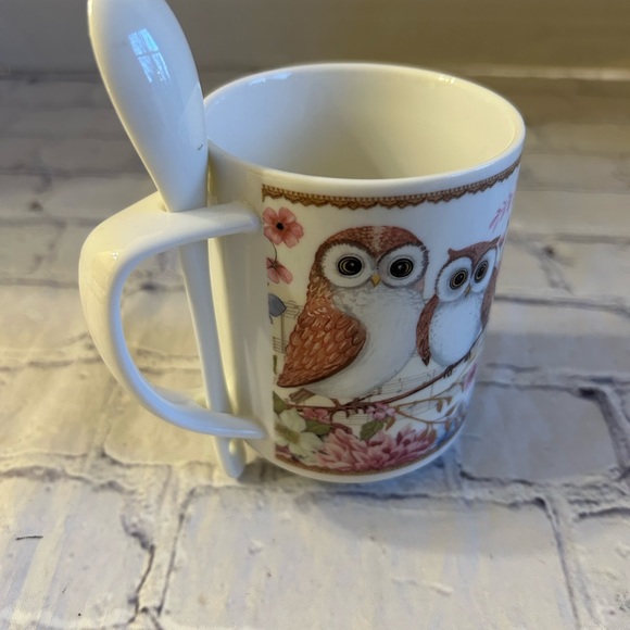 SUMMER RIVER OWLS IN A TREE CERAMIC COFFEE CUP WITH SPOON - Picture 8 of 8